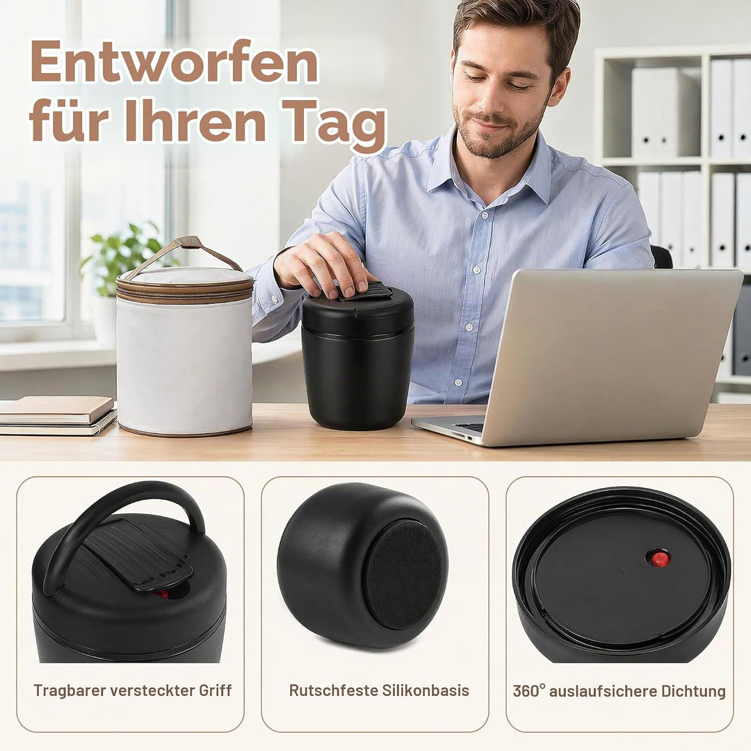 Thermobehälter für Essen 1200ml Warmhaltebehälter Essen to go mit Tasche &amp; Löffel Thermo Speisebehäl