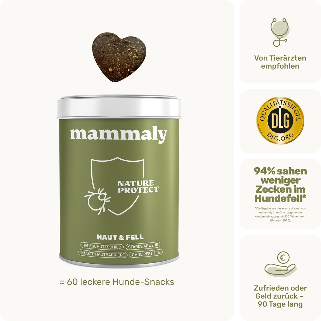 mammaly 12-in-1 Bierhefe Leckerli für deinen Hund - Super Nature Protect 60 Snacks (175g) - mit u. a