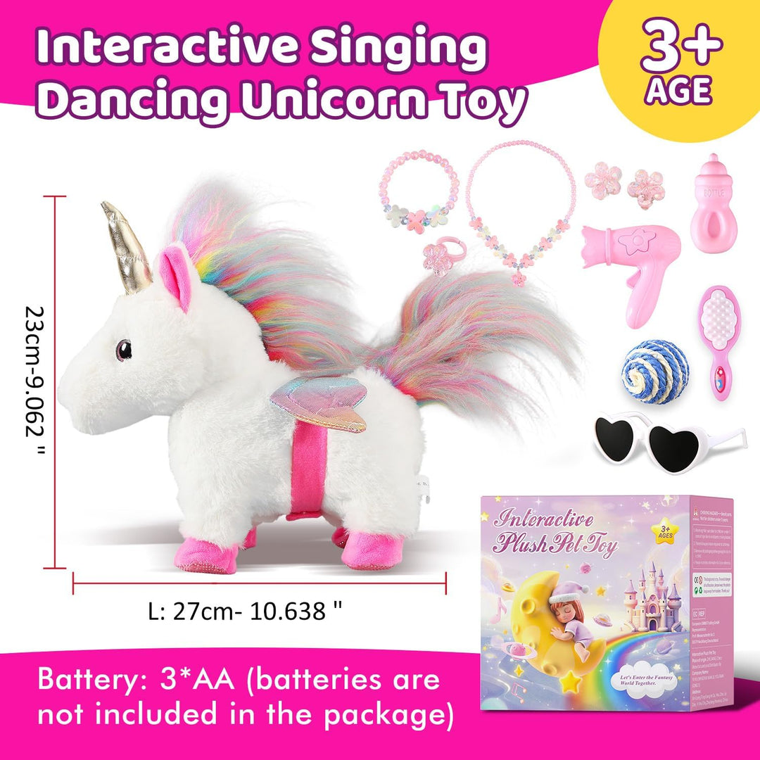 Marsjoy Weisses laufendes Einhorn-Spielzeugset, singendes, tanzendes elektronisches Plüsch-Einhorn m