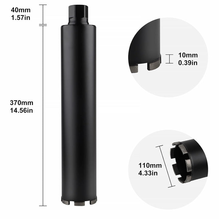 CPROSP 1¼" UNC Diamantbohrkrone mit SDS PLUS Adapter, Kernbohrkrone DM 110mm, L 420mm, Kernbohrer fü