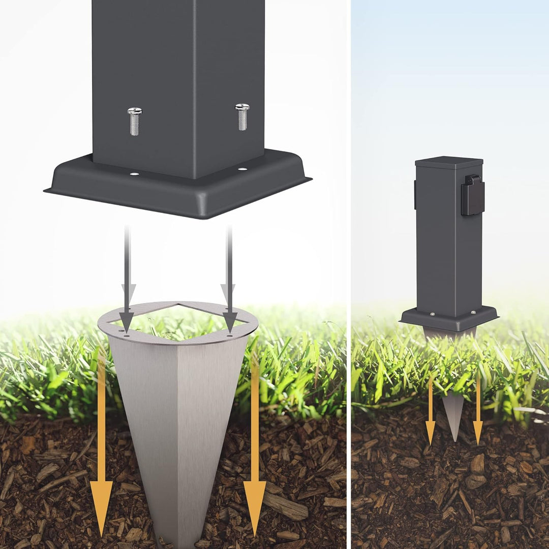 ledscom.de 2X Garten-Steckdosen-Säule Polly mit Erdspiess für aussen, IP44, 2-Fach, anthrazit, eckig