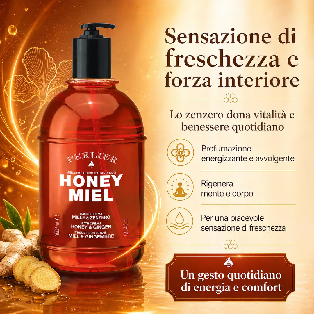 Perlier Honig Miel Badcreme Honig & Ingwer - mit Honig Bio 100% Italienisch - 3000 ml mit Dosierer
