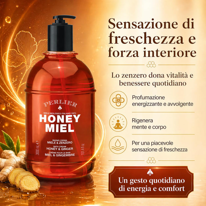 Perlier Honig Miel Badcreme Honig & Ingwer - mit Honig Bio 100% Italienisch - 3000 ml mit Dosierer
