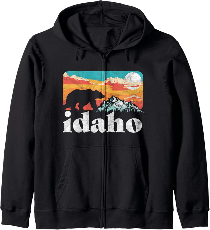 Idaho Retro Bear & Mountain Vintage 80s Graphic Kapuzenjacke