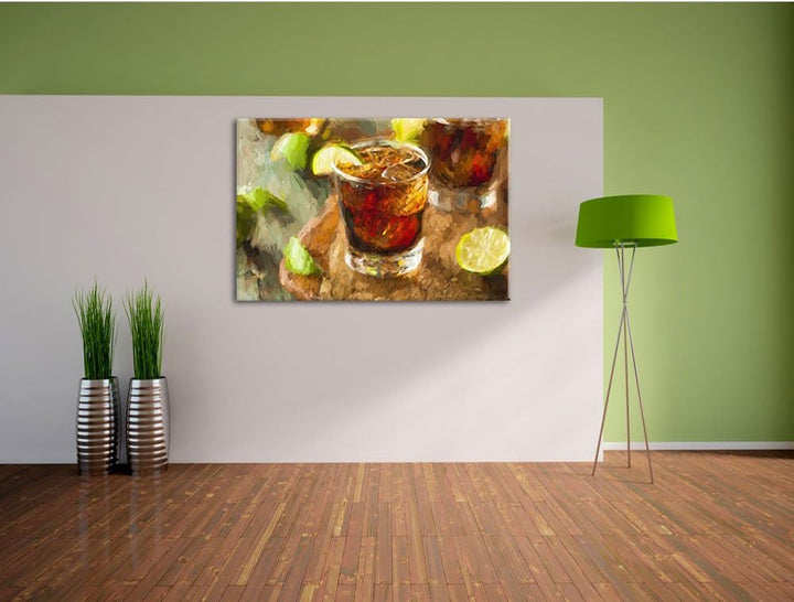 Pixxprint Erfrischender Cuba Libre Kunst als Leinwandbild/Grösse: 100x70 / Wandbild/Kunstdruck/ferti