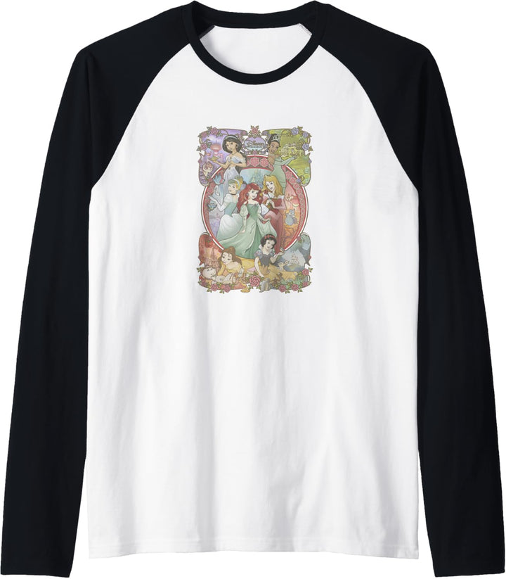 Disney Princess Group Shot Stained Glass Background Raglan