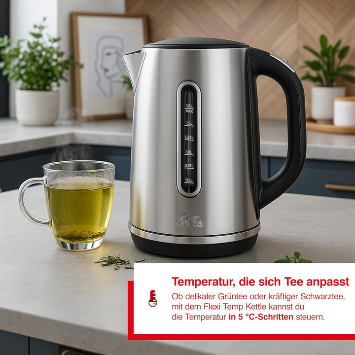 Solis Flexi Temp Kettle – Digitaler Wasserkocher Edelstahl 1,8L mit Temperaturwahl, Kalkfilter & Abs