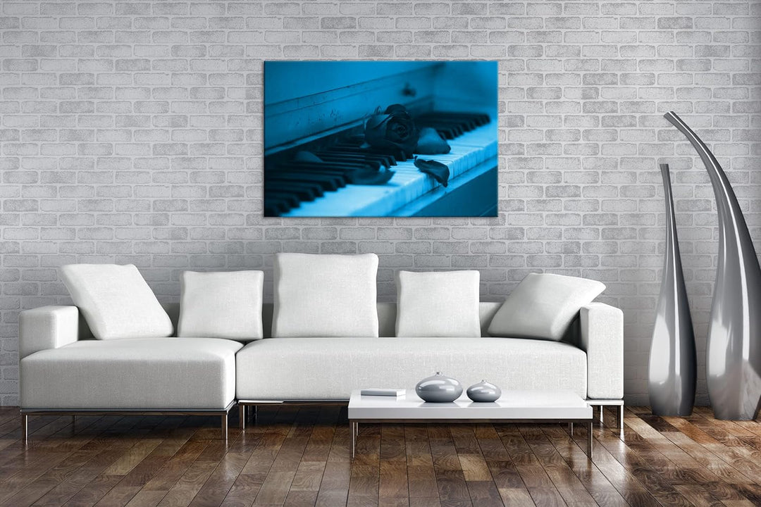 deyoli altes Klavier mit roten Rosen Format 80x60 Effekt: Monocrome Blau als Leinwandbild, Motiv fer