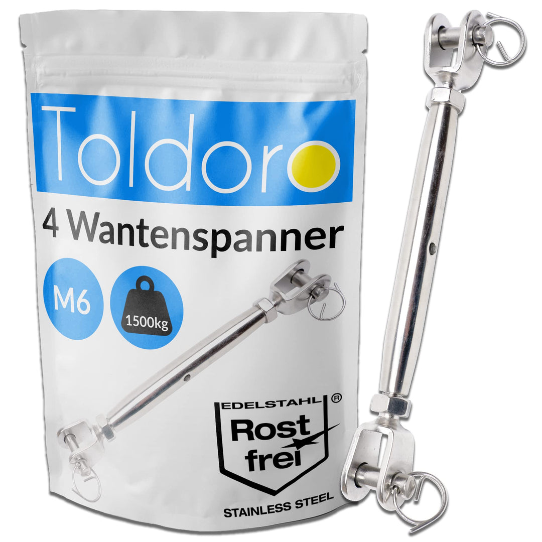Toldoro® 4x M6 Wantenspanner Edelstahl rostfrei V4A / Sonnensegel Spanner, Spannschloss, Seilspanner