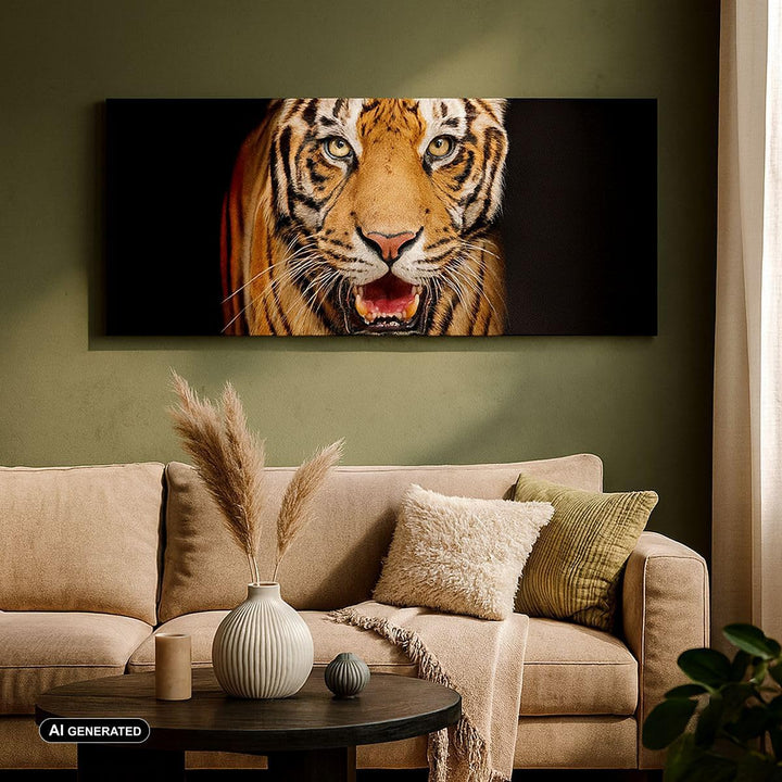 Panorama Bilder auf Leinwand 100x40cm Leinwandbild mit Rahmen tiger tier Gross Wanddeko Bild Schlafz