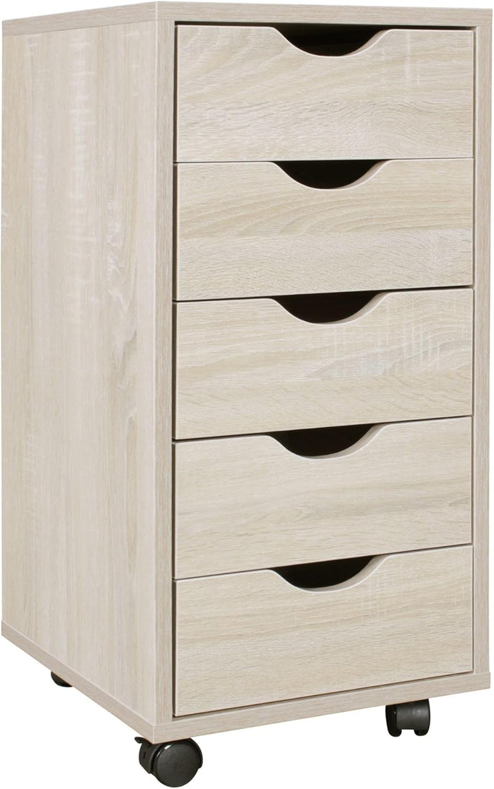 FineBuy Kinder Rollcontainer 33 x 64 x 38 cm Holz 5 Schubladen, Moderner Schubladencontainer mit Rol