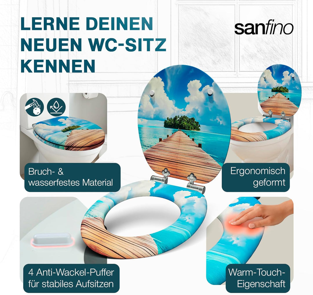 Premium WC Sitz mit Absenkautomatik – hochwertige Toilettendeckel aus Holz, viele bunte Motive, hohe