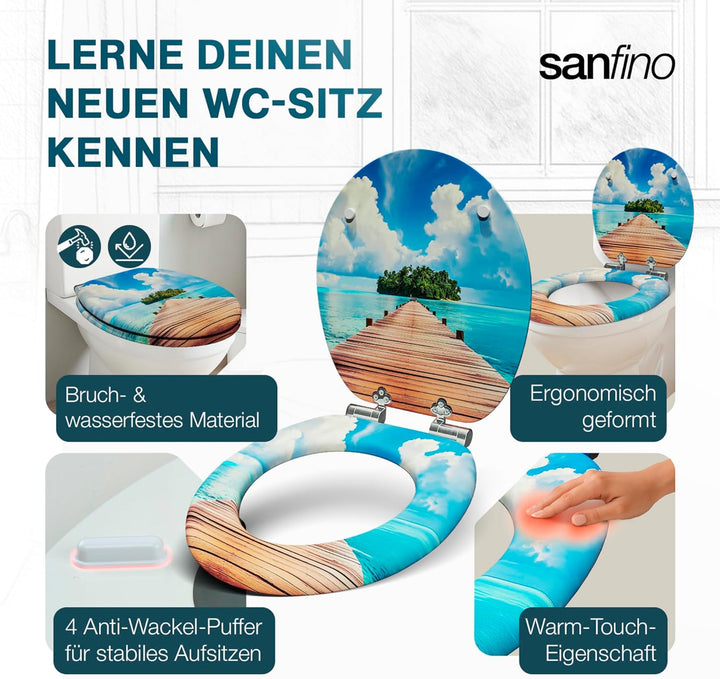Premium WC Sitz mit Absenkautomatik – hochwertige Toilettendeckel aus Holz, viele bunte Motive, hohe
