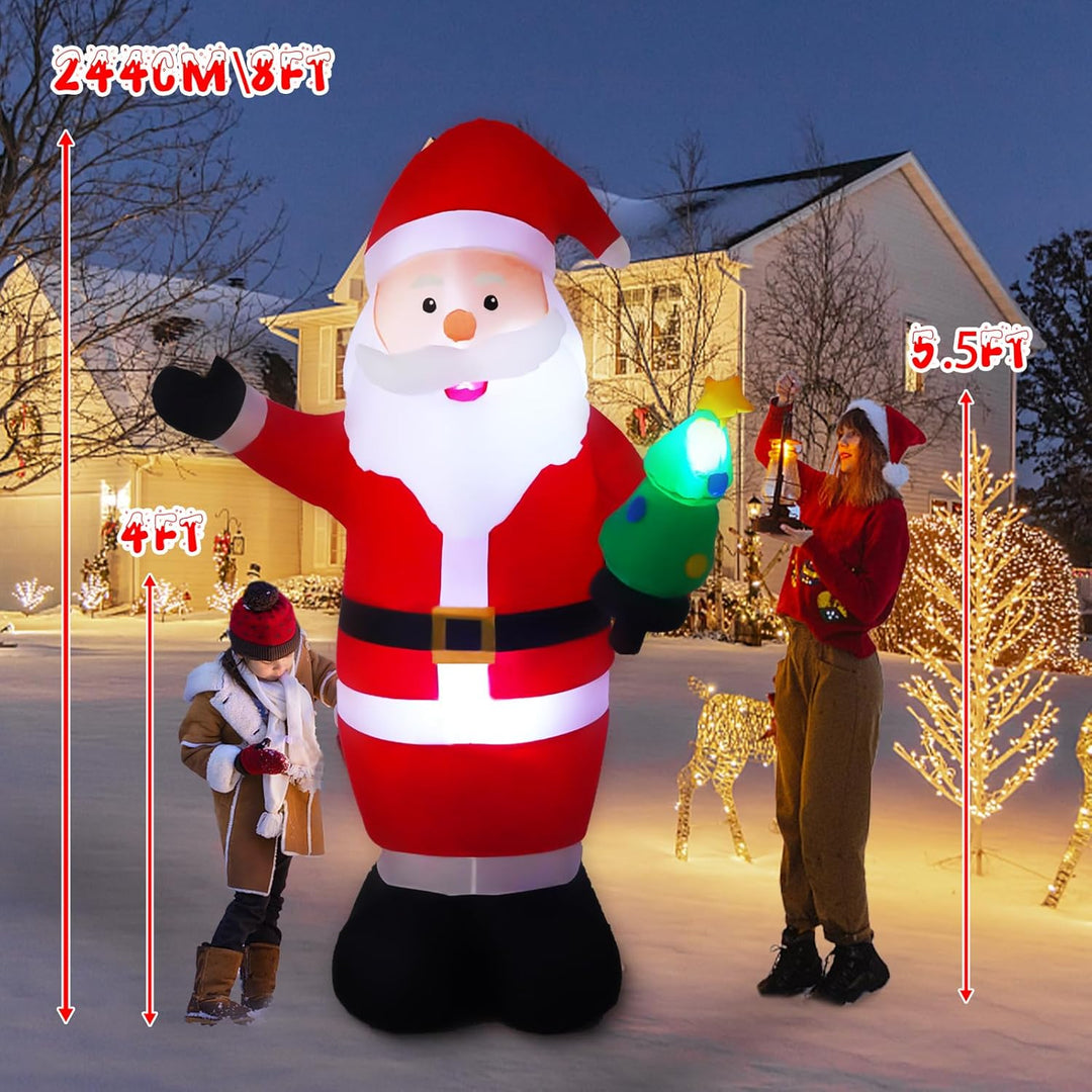 Vintoney 244cm Weihnachten Aufblasbarer Weihnachtsmann Aufblasbares Rotierendes LED-Licht Gartendeko