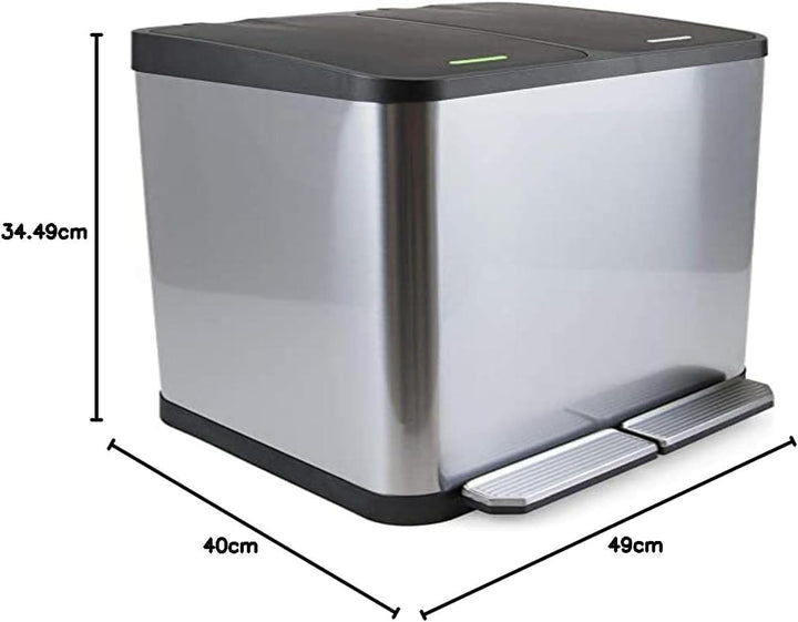 Emuca - Aussenbehälter mit 2 Fächern à 15 Liter, Treteimer, Abfallsammler, Edelstahl 15L 2 Fächern,