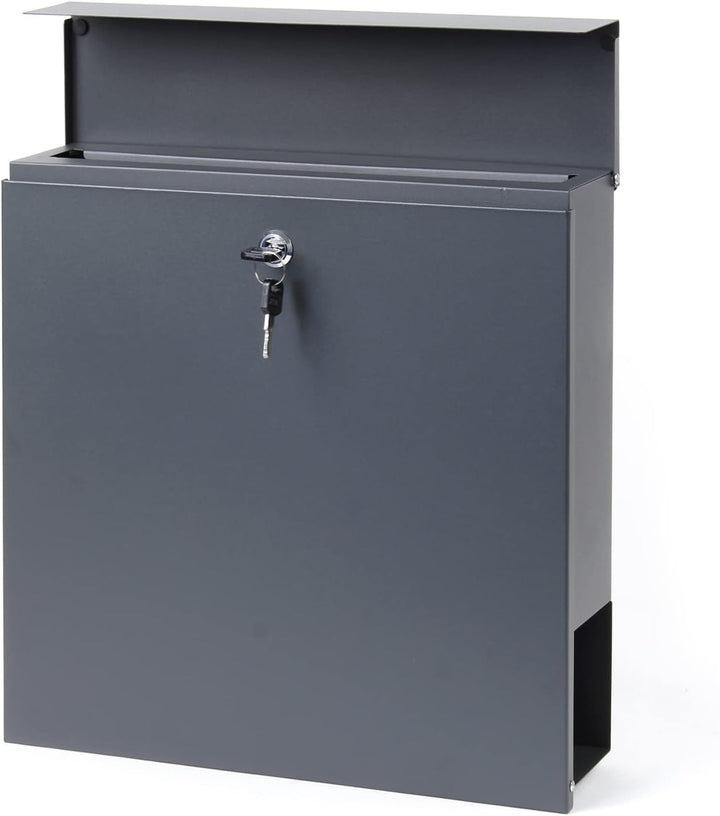 Wiltec Designer Briefkasten V49 anthrazit 370 x 105 x 370 mm, Wandbriefkasten mit Schloss und Zeitun