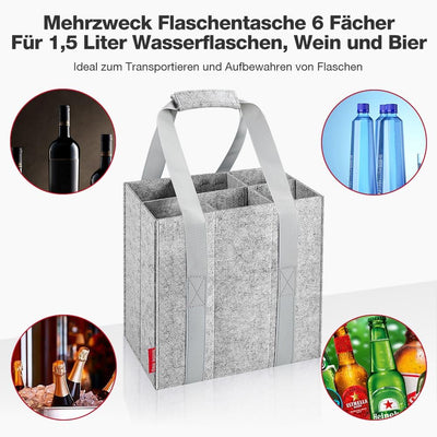 Eurhomewit Flaschentasche 6 Flaschen Flaschenträger, Filz Flaschen Tasche Wiederverwendbar Männerhan