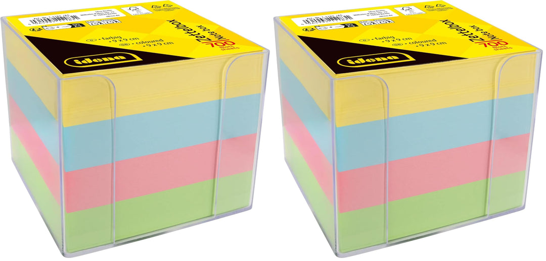 Idena 11183 - Zettelbox, transparent, 9 x 9 x 8 cm, inkl. 700 Blatt Zettelblock, FSC-Mix Papier in 4