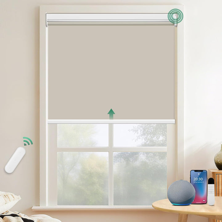 Allesin Elektrische Rollos mit Fernbedienung, Creme Verdunklungsrollo, 120 x 100 cm (LxB) Creme, Kle