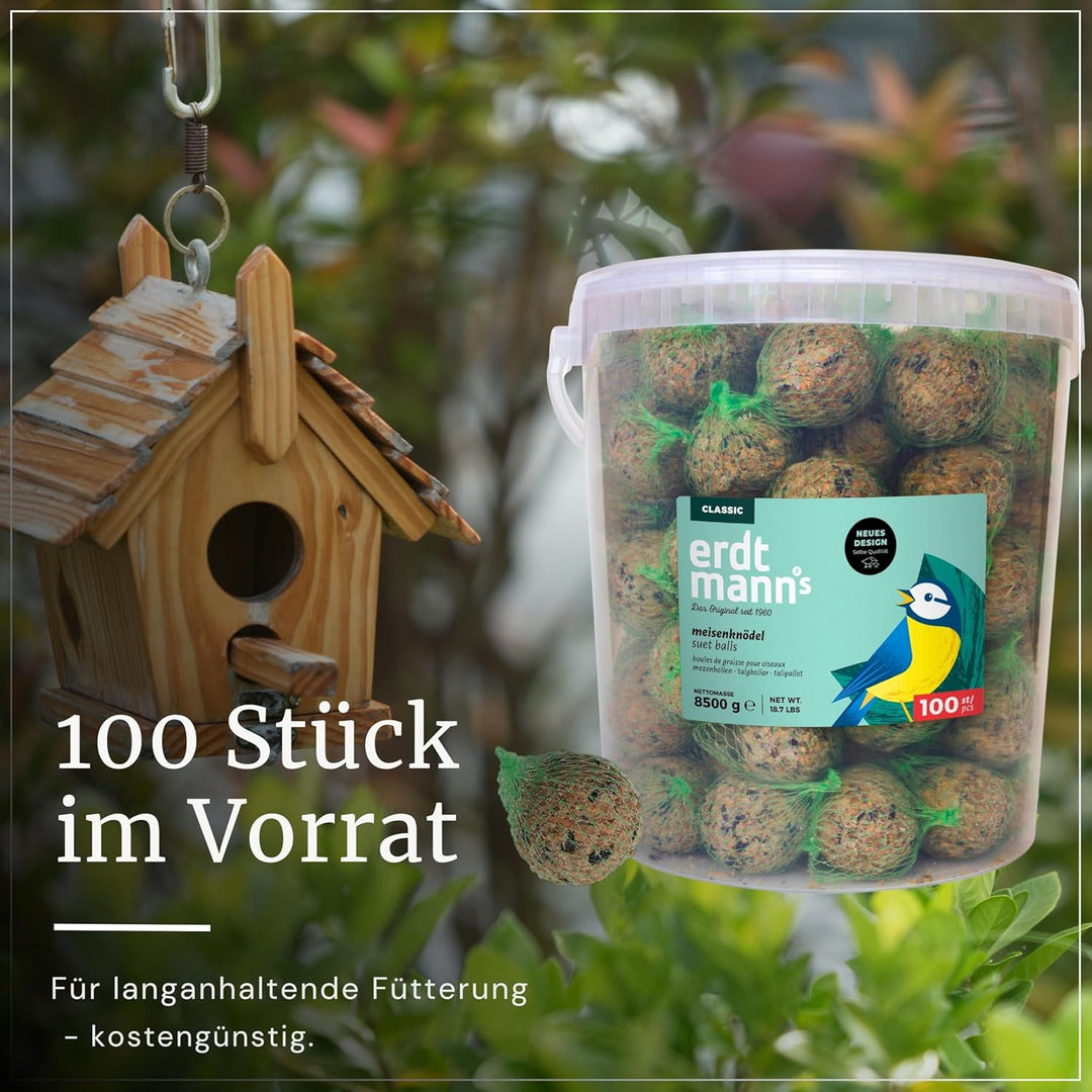 ERDTMANNS - 100 Meisenknödel für Wildvögel mit Netz im Eimer