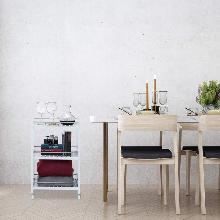 Relaxdays Servierwagen Bambus, 3 Ablagen, 360° drehbare Rollen, Edelstahl-Stangen, Küchenwagen, HBT: