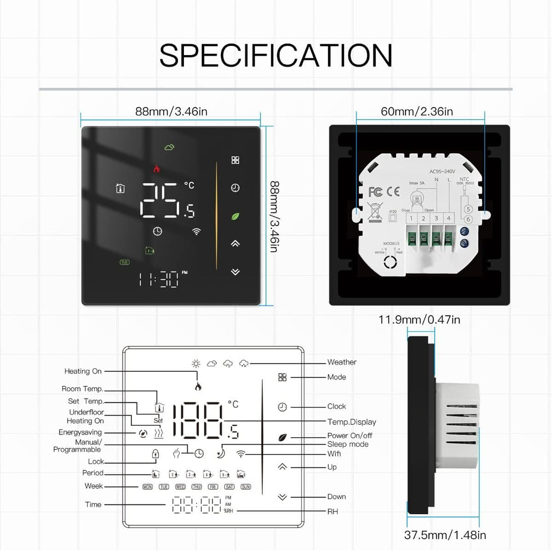 MOES WiFi Thermostat Programmable Room Temperature Controller for Gas Boiler Temperature HumidityTuy