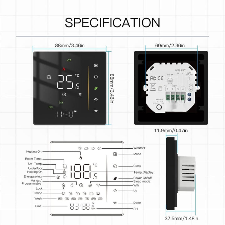 MOES WiFi Thermostat Programmable Room Temperature Controller for Gas Boiler Temperature HumidityTuy