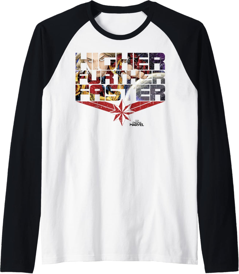 Captain Marvel Higher Further Faster Comic Fill Raglan