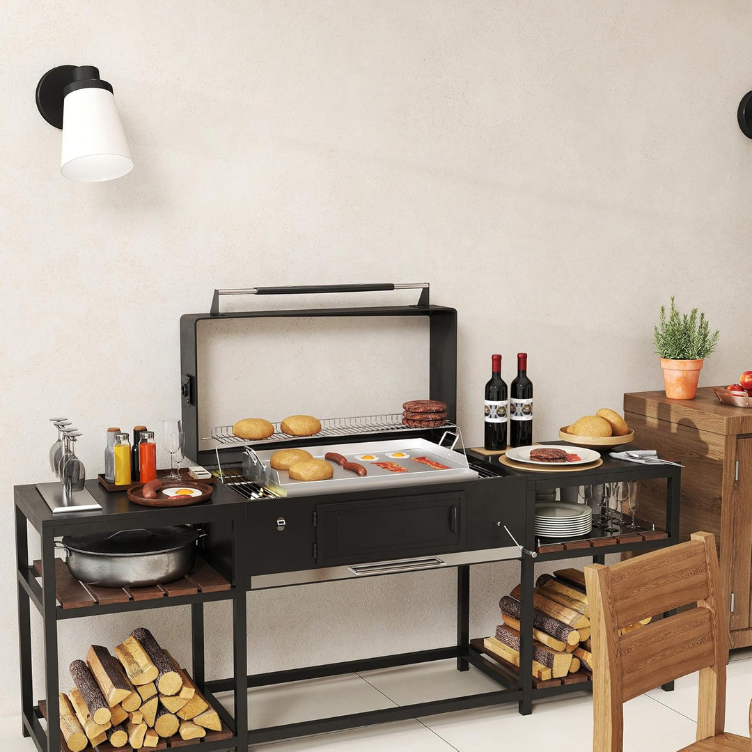 YRHome Plancha Grillplatte 51x32x7cm - Edelstahl Grillblech für Gas & Holzkohle,mit Grillspachtel &
