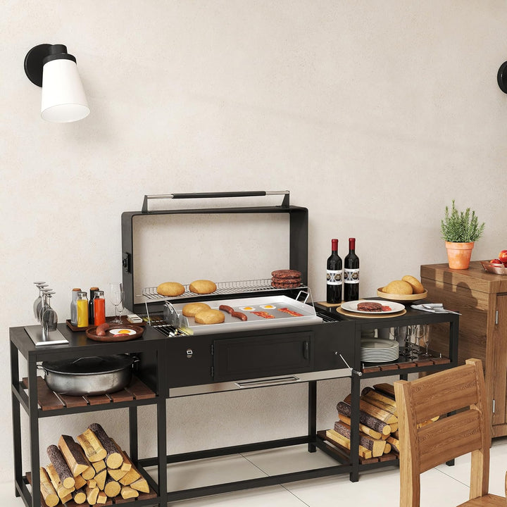 YRHome Plancha Grillplatte 51x32x7cm - Edelstahl Grillblech für Gas & Holzkohle,mit Grillspachtel &