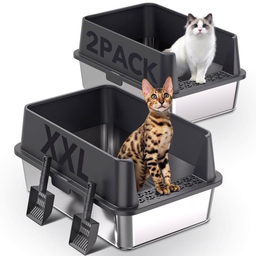 2er Set XXL Katzenklo Edelstahl 60×40×30 cm (37 L) – hoher Rand offene Katzentoilette Edelstahl für