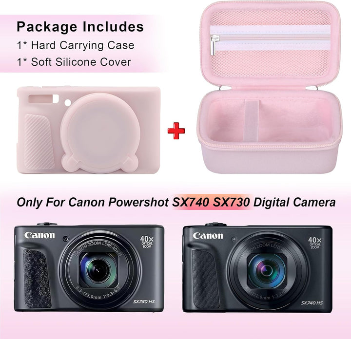Canboc Case für Canon PowerShot SX740 SX730 HS Digitalkamera, Harte Tragetasche + weiche Silikon Sch