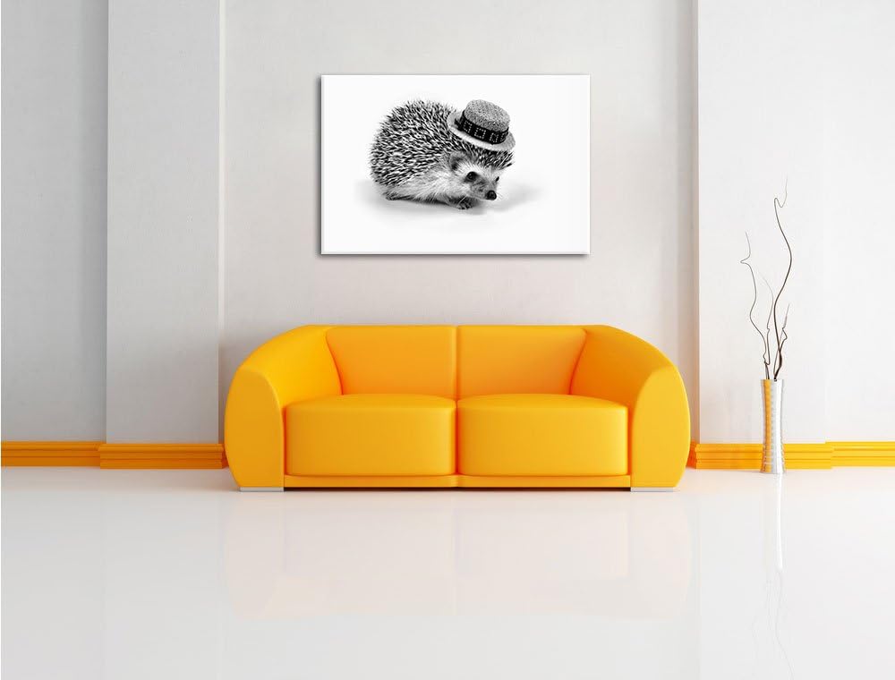 Pixxprint Monocrome, Lustiger Igel mit Hut, Format: 100x70 auf Leinwand, riesige Bilder fertig gerah