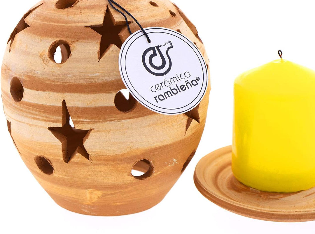 CERÁMICA RAMBLEÑA | Roter Steingut-Kerzenhalter Rentier | Laternen-Kerzenhalter | Dekorative Kerzenh