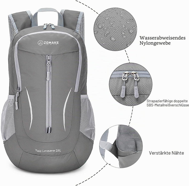 ZOMAKE Ultraleicht Faltbarer Rucksack - Packbare Backpacks 25L,Kleiner Faltbar Rucksäcke Wanderrucks