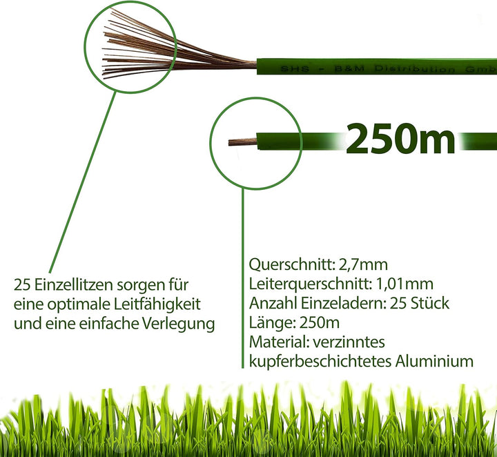 250m Begrenzungskabel + 750 Erdspiesse für Mähroboter Rasenmäher Rasenroboter Zubehör Set Begrenzung