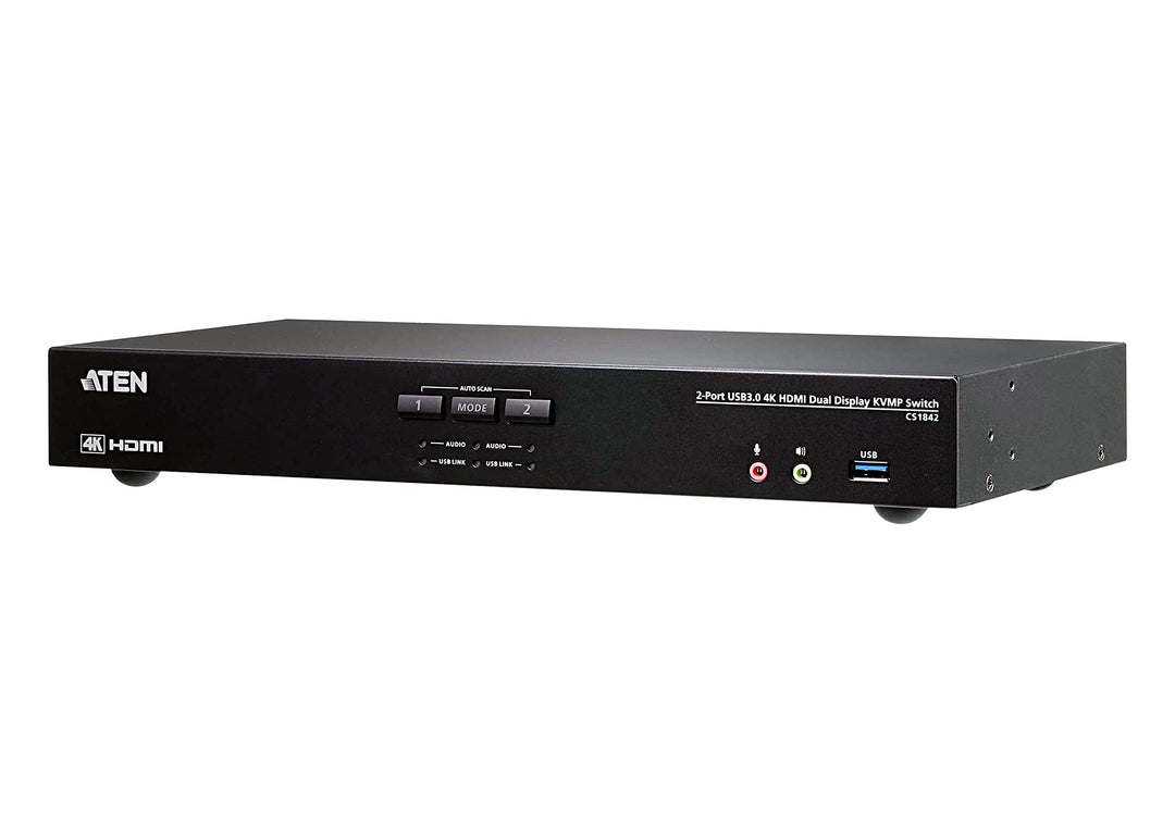 ATEN CS1842 2-Port True 4K HDMI Dual-View KVM Switch mit Audio & USB 3.0Hub, schwarz