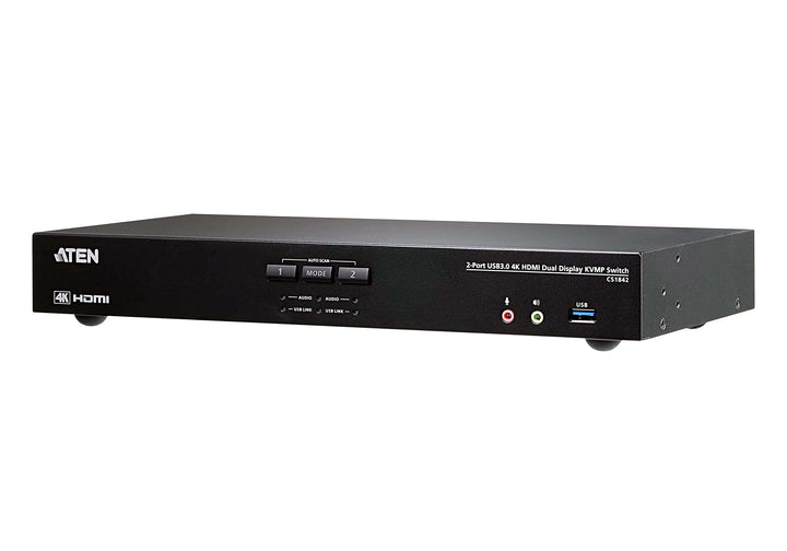 ATEN CS1842 2-Port True 4K HDMI Dual-View KVM Switch mit Audio & USB 3.0Hub, schwarz