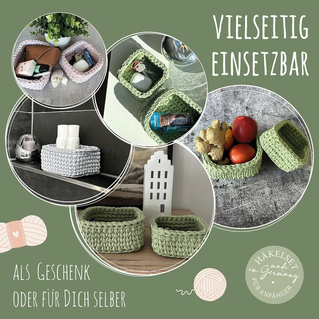 HÄKEL LIESE Häkelset für Anfänger - kleine Körbe, Häkelset Anfänger, Textilgarn zum Häckeln, Crochet