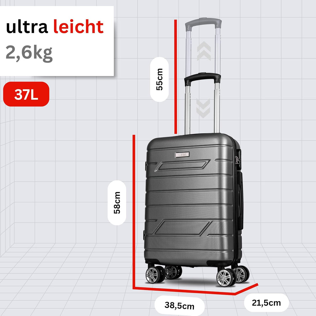 NOWI Bergamo Reisekoffer - Wasserabweisend, 8 Rollen 360° Drehbar, Teleskopgestänge, Voll gefütterte