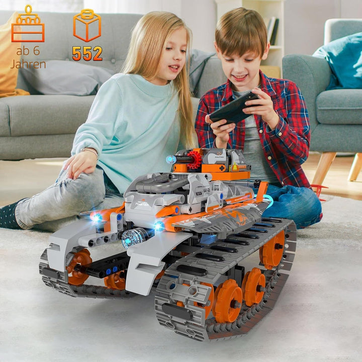 Technik Roboter Kinder für Jungen, 5-IN-1 Technik Bauspielzeug für Kinder mit App-Fernsteuerung, Pan
