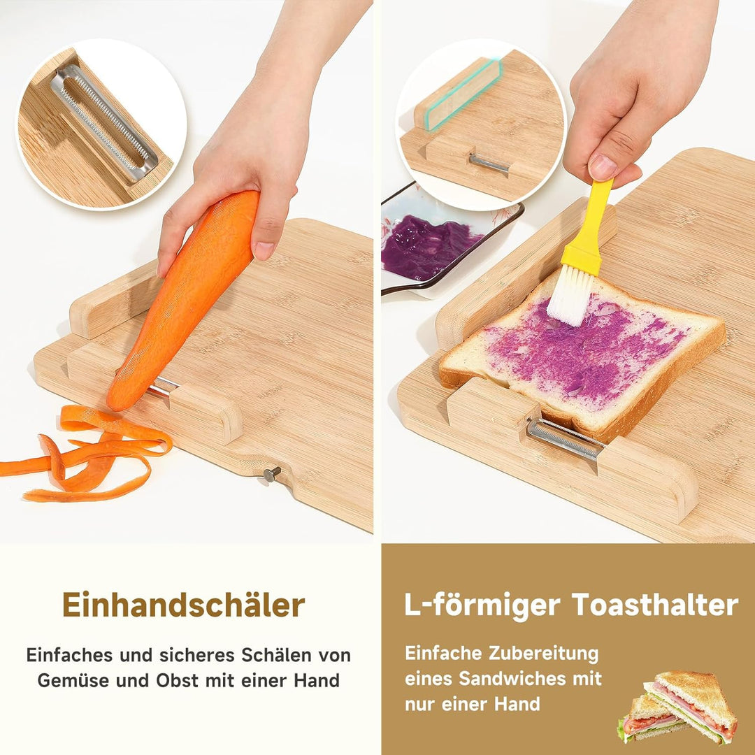TYYIHUA Einhand-Schneidebrett, Adaptives Schneidebrett mit Schäler, Brotstoppern und Stahlspikes, Ha