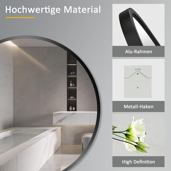 Goezes Runder Spiegel Schwarz 50cm Rund Badspiegel Badezimmerspiegel Schwarz Metallrahmen Spiegel De