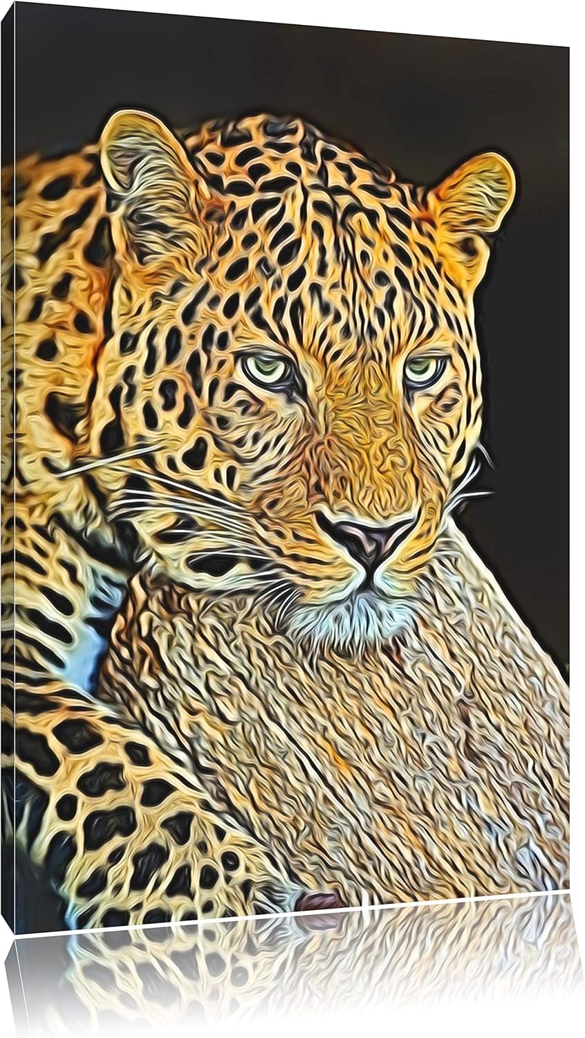 Dark Ruhiger Leopard Deluxe Format: 100x70 cm auf Leinwand, XXL riesige Bilder fertig gerahmt mit Ke
