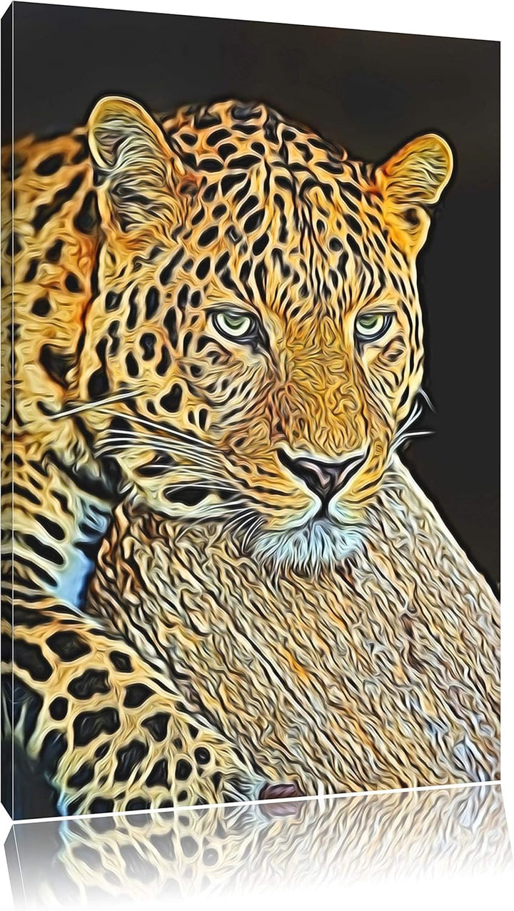 Dark Ruhiger Leopard Deluxe Format: 100x70 cm auf Leinwand, XXL riesige Bilder fertig gerahmt mit Ke