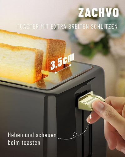 Toaster 2 Scheiben - ZACHVO Toaster mit Brötchenaufsatz, 6 Bräunungsstufe - 850W Toaster mit Herausn