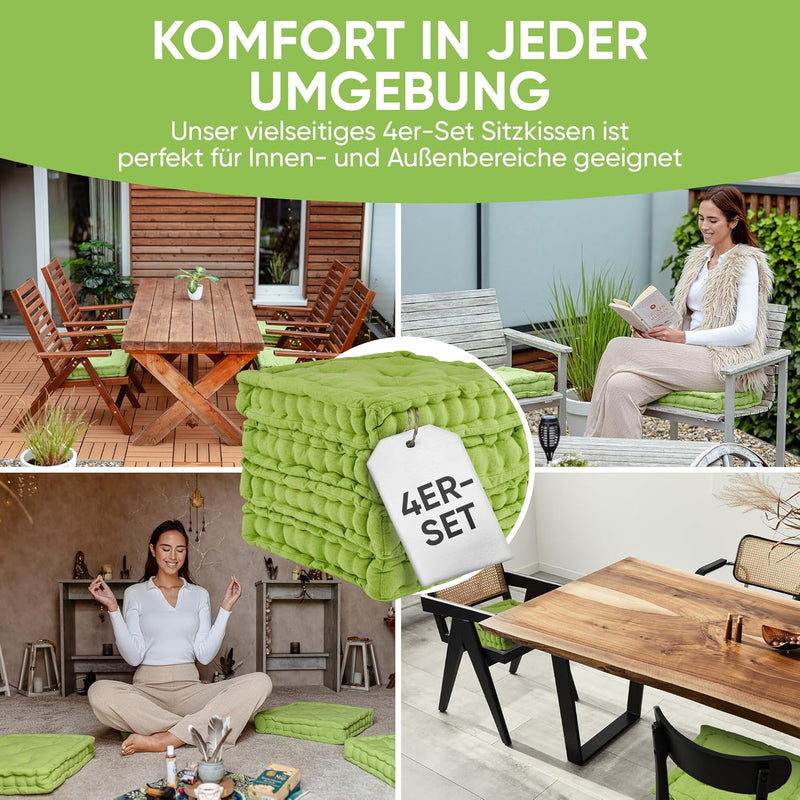 Gräfenstayn® 4er-Set Sitzkissen Stuhlkissen 40x40x8cm für Indoor und Outdoor aus 100% Baumwolle Dick