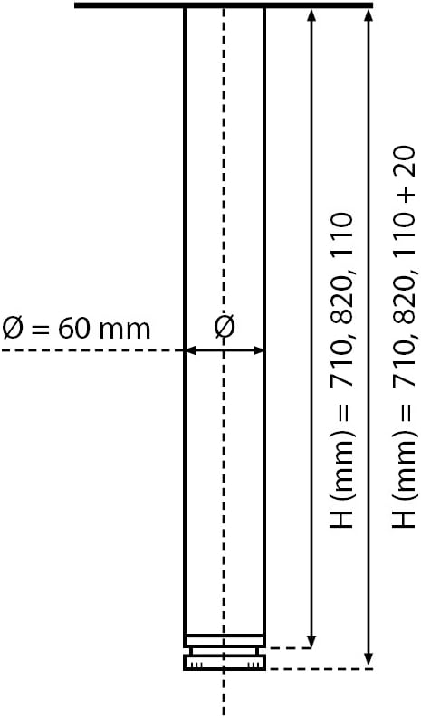 sossai® Premium Tischbeine TBBL | höhenverstellbar | Farbe: Schwarz | 4 Stück | Höhe: 71 cm (710 mm)