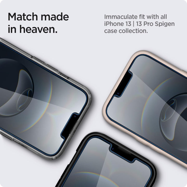 Spigen Glas.tR EZ Fit Sichtschutz Schutzfolie kompatibel mit iPhone 14, iPhone 13, iPhone 13 Pro, 2