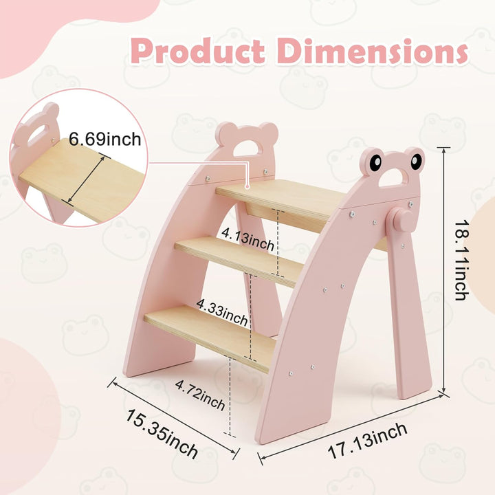 Tritthocker für Kinder Holz, 3 Stufen Kinderschemel, Trittschemel für Baby, Faltbar, Multifunktional